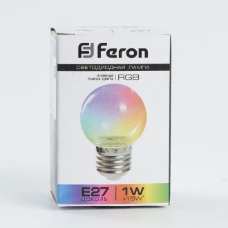 Лампа светодиодная Feron LB-37 Шарик прозрачный E27 1W 230V RGB плавная смена цвета, 38132