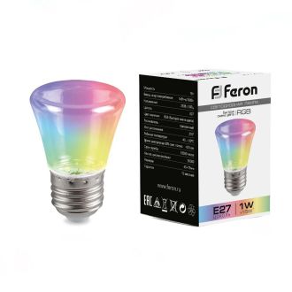 Лампа светодиодная Feron LB-372 Колокольчик прозрачный E27 1W RGB плавная смена цвета, 38134