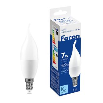 Лампа светодиодная Feron LB-97 Свеча на ветру E14 7W 175-265V 6400K, 38135