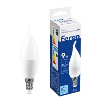 Лампа светодиодная Feron LB-570 Свеча на ветру E14 9W 175-265V 6400K, 38136