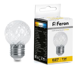 Лампа-строб Feron LB-377 Шарик прозрачный E27 1W 230V 2700K, 38208