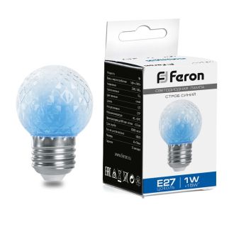 Лампа-строб Feron LB-377 Шарик прозрачный E27 1W 230V синий, 38211