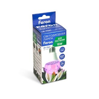 Лампа светодиодная для растений А60 Feron LB-7061 E27 15W 175-265V красно-синий спектр, 38276