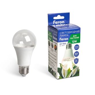 Лампа светодиодная для растений А60 Feron LB-7062 E27 12W 175-265V полный спектр, 38277
