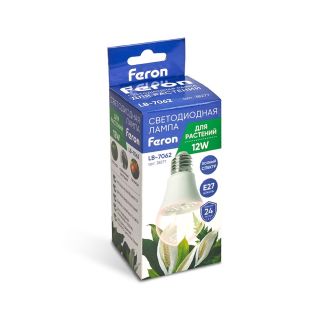 Лампа светодиодная для растений А60 Feron LB-7062 E27 12W 175-265V полный спектр, 38277