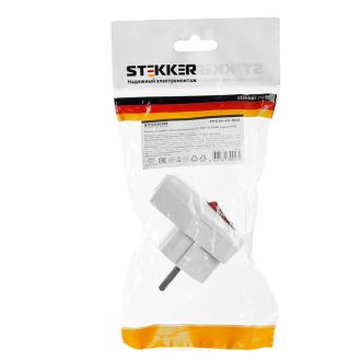 Вилка угловая с выключателем с/з STEKKER, PPG16-43-202, 250В, 16A, IP20, белый, 39004