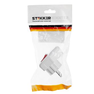 Вилка угловая с выключателем с/з STEKKER, PPG16-43-202, 250В, 16A, IP20, белый, 39004