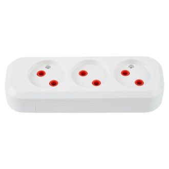 Розетка переносная разборная 3-местная б/з, STEKKER, PST10-300-20, 250В, 10A, IP20，белый, 39008
