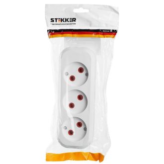 Розетка переносная разборная 3-местная б/з, STEKKER, PST10-300-20, 250В, 10A, IP20，белый, 39008