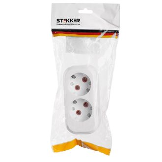 Розетка переносная разборная 2-местная с/з STEKKER, PST16-210-20, 250В, 16A, IP20, белый, 39010