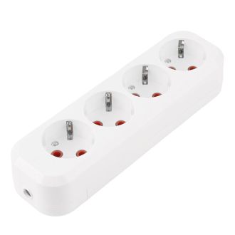 Розетка переносная разборная 4-местная с/з STEKKER, PST16-410-20, 250В, 16A, IP20, белый, 39012