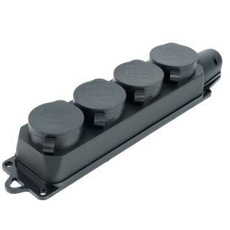 Розетка переносная 4-местная c/з, STEKKER, RST16-24-44, 250В, 16А, IP44, черный, 39019