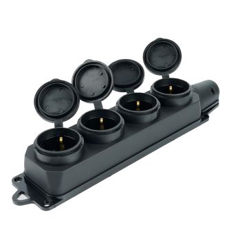 Розетка переносная 4-местная c/з, STEKKER, RST16-24-44, 250В, 16А, IP44, черный, 39019