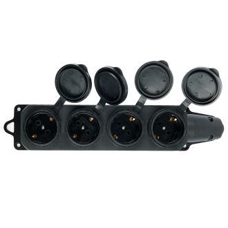 Розетка переносная 4-местная c/з, STEKKER, RST16-24-44, 250В, 16А, IP44, черный, 39019
