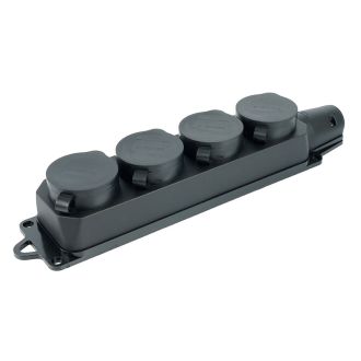 Розетка переносная 4-местная c/з, STEKKER, RST16-24-44, 250В, 16А, IP44, черный, 39019