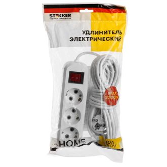 Удлинитель трехместный с/з с выключателем STEKKER HM03-31-07 3x0,75, 7м, серия Home (У10А-002), белый, 39200