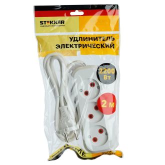 Удлинитель 3-местный б/з Stekker, HM01-30-02, 2м, 2x0,75, серия Home (У10-430), белый, 39209