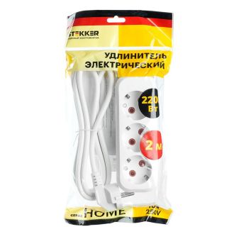 Удлинитель 3-местный с/з Stekker, HM01-31-02, 2м, 3x0,75, серия Home (У10-002), белый, 39213