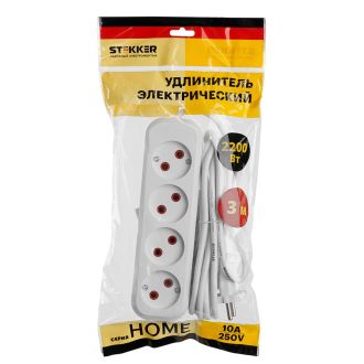 Удлинитель 4-местный б/з Stekker, HM01-40-03, 3м, 2x0,75, серия Home (У10-429), белый, 39217