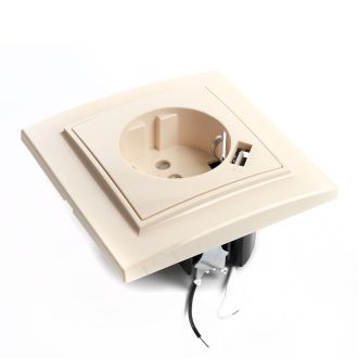 Розетка 1-местная с/з, STEKKER, PST16-9011-02 250В, 16А с защитной шторкой и с USB, серия Эрна, слоновая кость, 39237