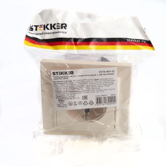 Розетка 1-местная с/з, STEKKER, PST16-9011-02 250В, 16А с защитной шторкой и с USB, серия Эрна, слоновая кость, 39237