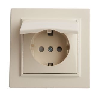 Розетка 1-местная с/з с крышкой, STEKKER, PST16-9012-02, 250В, 16А с защитной шторкой, серия Эрна, слоновая кость, 39238