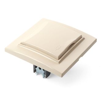 Розетка 1-местная с/з с крышкой, STEKKER, PST16-9012-02, 250В, 16А с защитной шторкой, серия Эрна, слоновая кость, 39238