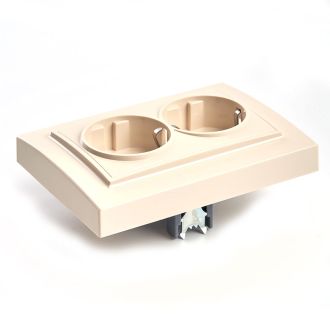 Розетка 2-местная с/з, STEKKER, PST16-9014-02, 250В, 16А с защитной шторкой, серия Эрна, слоновая кость, 39240