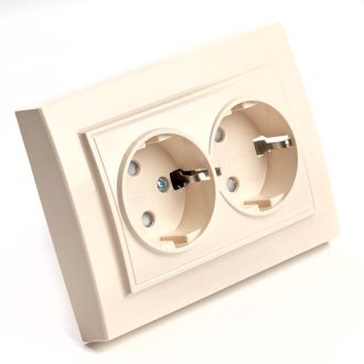 Розетка 2-местная с/з, STEKKER, PST16-9014-02, 250В, 16А с защитной шторкой, серия Эрна, слоновая кость, 39240