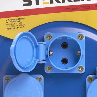 Удлинитель на металлической катушке с/з 4-местный Stekker, PRF02-41-30, 30м, 3*2,5, серия Professional, синий, 39296
