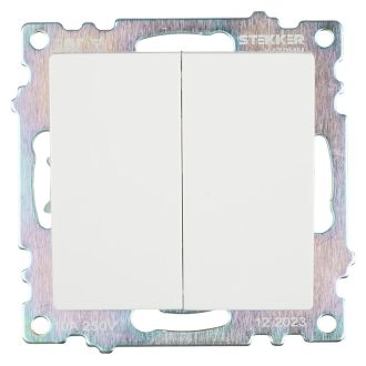 Выключатель 2-клавишный (механизм), STEKKER GLS10-7104-01, 250V, 10А, серия Катрин, белый, 39300