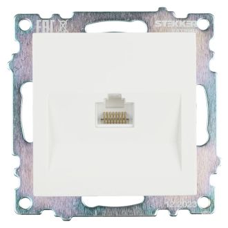 Розетка компьютерная 1-местная RJ-45 (механизм), STEKKER GLS00-7107-01, серия Катрин, белый, 39305