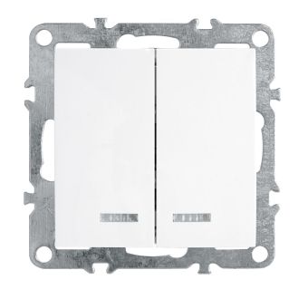 Выключатель 2-клавишный с индикатором (механизм), STEKKER, PSW10-9102-01, 250В, 10А, серия Эрна, белый, 39310