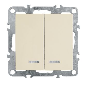 Выключатель 2-клавишный с индикатором (механизм), STEKKER, PSW10-9102-02, 250В, 10А, серия Эрна, слоновая кость, 39321
