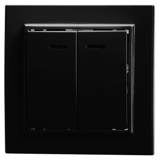 Выключатель 2-клавишный c индикатором STEKKER, PSW10-9002-03, 250V, 10А, серия Эрна, черный, 39471