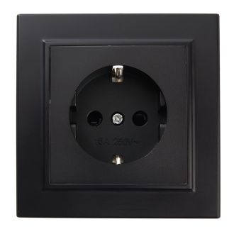 Розетка 1-местная c/з STEKKER, PST16-9010-03, 250В, 16А, с защитной шторкой, серия Эрна, черный, 39479