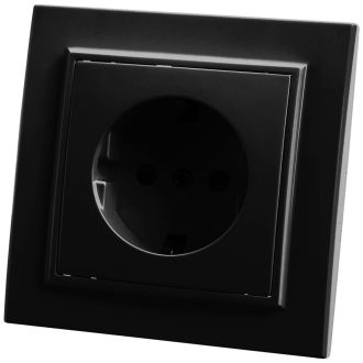 Розетка 1-местная c/з STEKKER, PST16-9010-03, 250В, 16А, с защитной шторкой, серия Эрна, черный, 39479