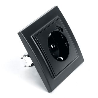 Розетка 1-местная c/з и с USB STEKKER, PST16-9011-03, 250В, 16А, с защитной шторкой, серия Эрна, черный, 39480