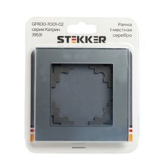 Рамка 1-местная, стекло, STEKKER, GFR00-7001-03, серия Катрин, серебро, 39531