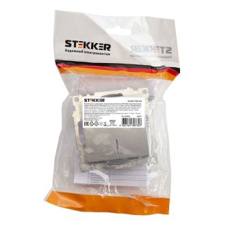 Выключатель 1-клавишный c индикатором (механизм) STEKKER GLS10-7101-03, 250В, 10А, серия Катрин, серебро, 39577