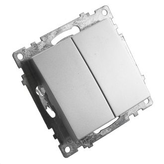 Выключатель 2-клавишный (механизм), STEKKER GLS10-7104-03, 250V, 10А, серия Катрин, серебро, 39578