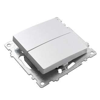 Выключатель 2-клавишный (механизм), STEKKER GLS10-7104-03, 250V, 10А, серия Катрин, серебро, 39578