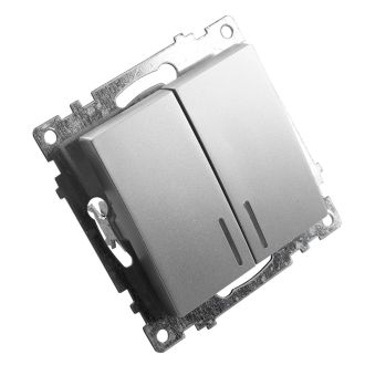 Выключатель 2-клавишный c индикатором (механизм), STEKKER GLS10-7102-03, 250В, 10А, серия Катрин, серебро, 39579