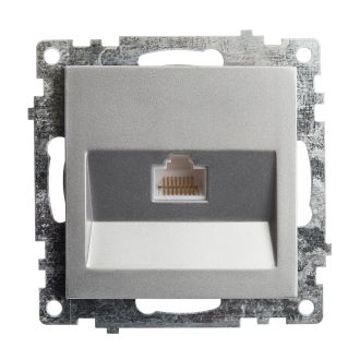 Розетка компьютерная 1-местная RJ-45 (механизм), STEKKER GLS00-7107-03, серия Катрин, серебро, 39585