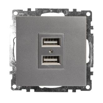 Розетка USB 2-местная (механизм), STEKKER GLS10-7115-03, 250B, 2,1А, серия Катрин, серебро, 39588