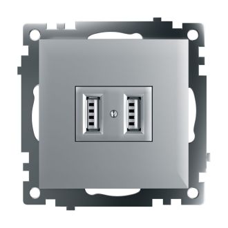 Розетка USB 2-местная (механизм), STEKKER GLS10-7115-03, 250B, 2,1А, серия Катрин, серебро, 39588