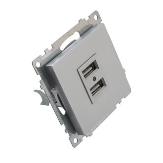 Розетка USB 2-местная (механизм), STEKKER GLS10-7115-03, 250B, 2,1А, серия Катрин, серебро, 39588