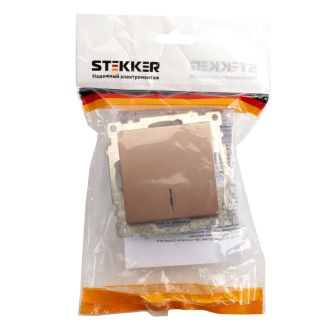 Выключатель 1-клавишный c индикатором (механизм) STEKKER GLS10-7101-02, 250В, 10А, серия Катрин, шампань, 39591