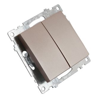 Выключатель 2-клавишный (механизм), STEKKER GLS10-7104-02, 250V, 10А, серия Катрин, шампань, 39592