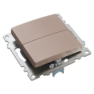 Выключатель 2-клавишный (механизм), STEKKER GLS10-7104-02, 250V, 10А, серия Катрин, шампань, 39592